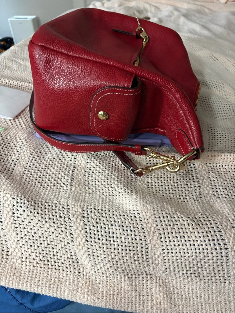Coach Red Pebbled Leather Shoulder Hobo with Gold Hardware